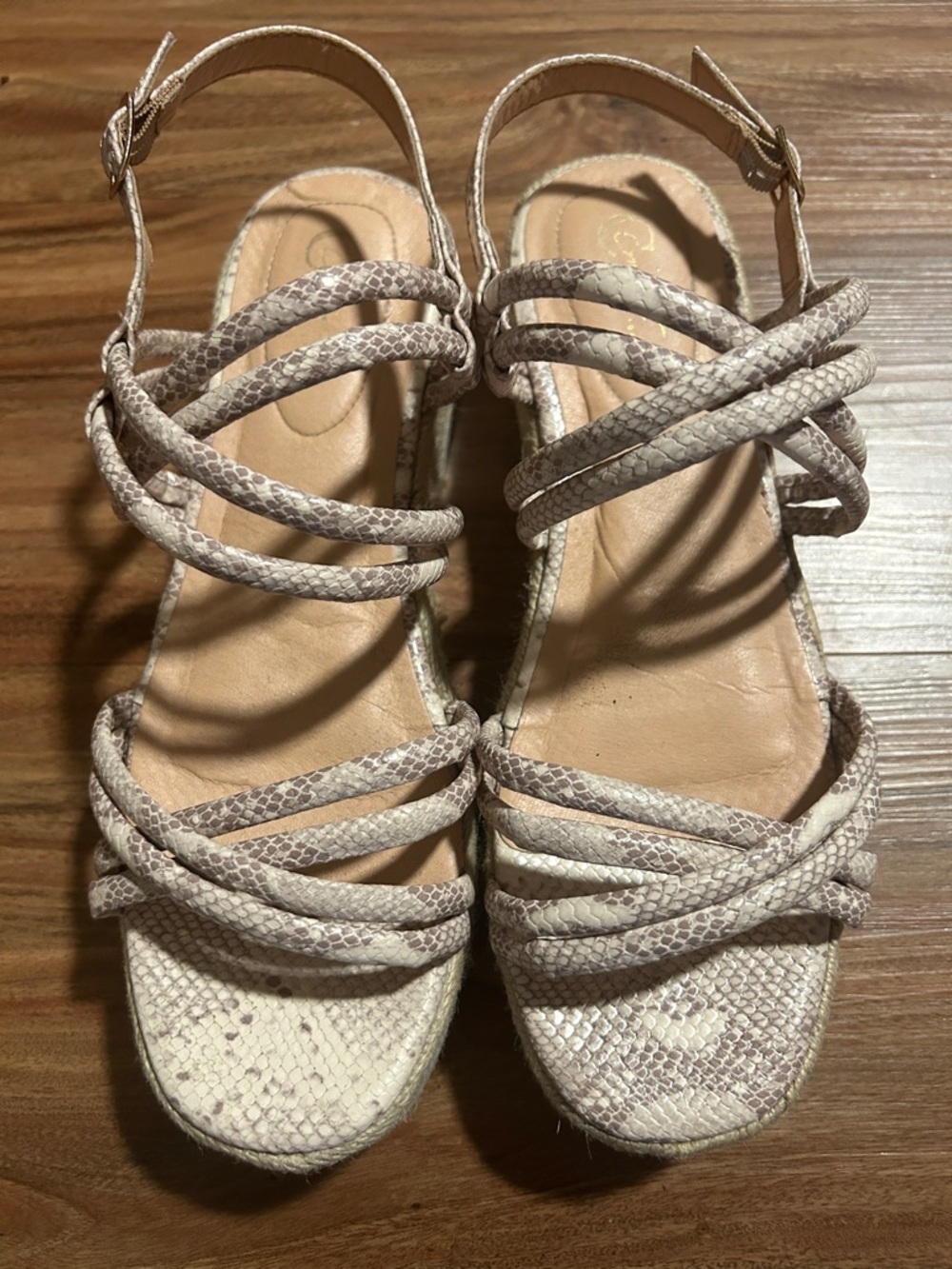 Cato Beige Snake-Print Strappy Chunky Heel Sandals!!👡